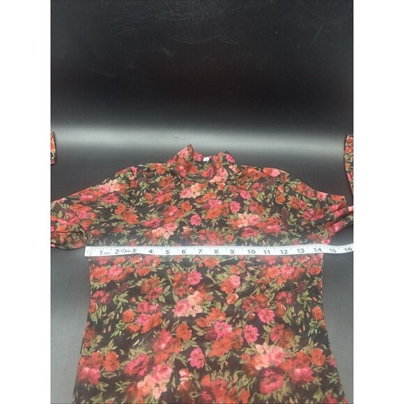 Good American BLACK W/ PINK RED Floral Mesh Mock Neck Bodysuit Thong Sz 2 - Picture 5 of 11